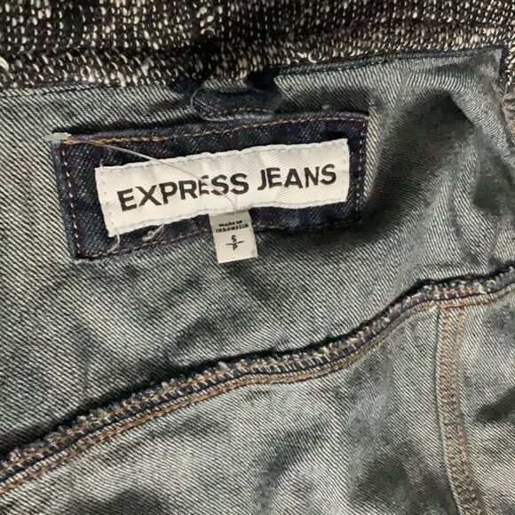 Express Jeans Sweater Denim Jacket Hooded Button Front Size Small - Picture 7 of 8